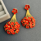 Oscar European and American Mid-Century Style Oil Dripping Enamel Bouquet Shape Brass 925 Silver Needle Niche Design Unique Earrings for Women