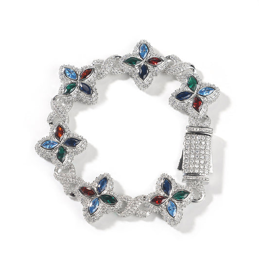 Four-Leaf Bracelet Fashionable Trendy Cool Handsome High-End 5A Zircon Colorful necklace .