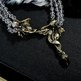Exaggerated mid-ancient light luxury Iris full Diamond Pearl Crystal necklace suit fashion luxury crystal stud earrings necklace
