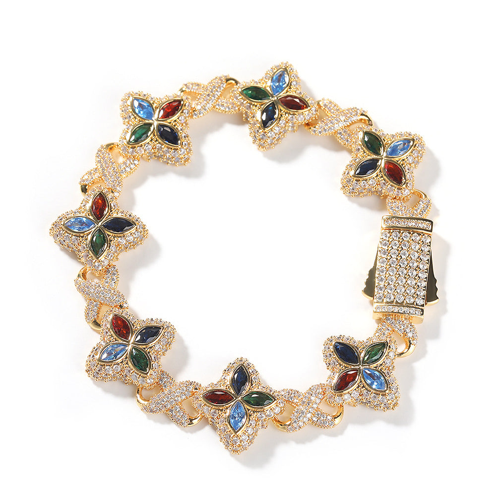 Four-Leaf Bracelet Fashionable Trendy Cool Handsome High-End 5A Zircon Colorful necklace .