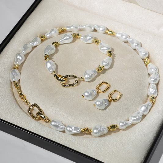 Special-Shaped Necklace Pearl Earrings Luxury High-End Pearl.