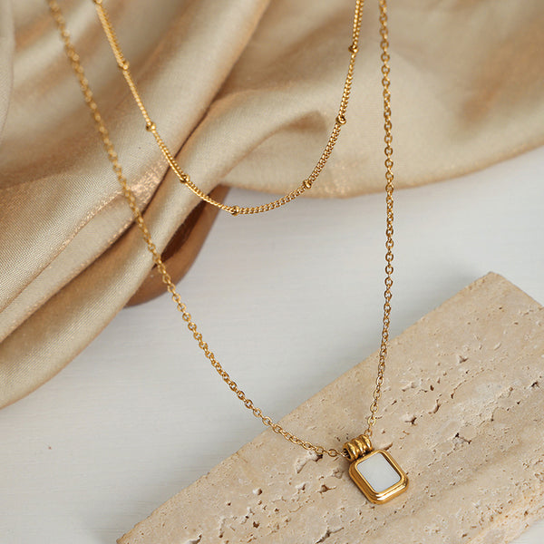 French new cross-border retro fashion all-match light luxury titanium steel plated 18K gold white mother shell pendant necklace female jewelry Alternate View