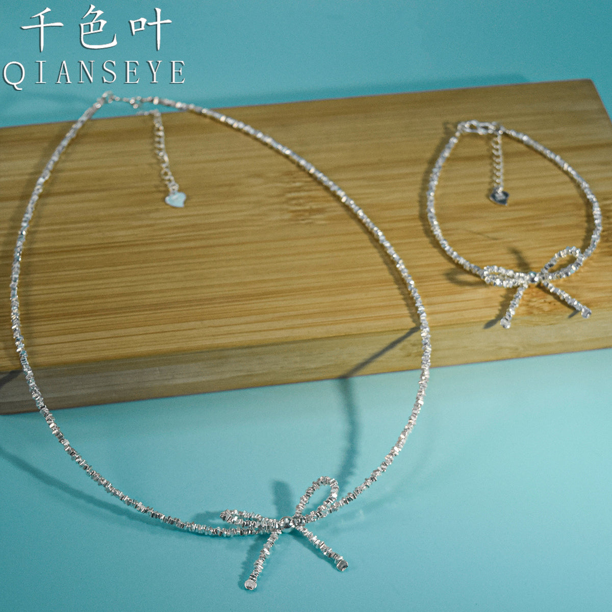 Foot Silver 999 Broken Silver Bow Necklace Korean Niche Design Broken Silver Bow Necklace Clavicle Chain Necklace Chain