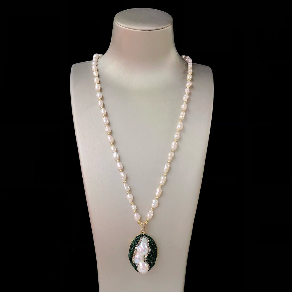 Natural Baroque Pearl Green Czech Diamond suit, Light Luxury Four-piece Jewellery.