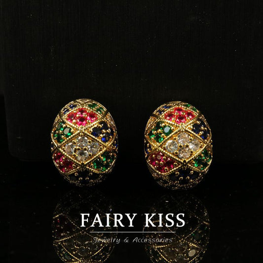 Electroplated real gold copper wax inlaid with exquisite temperament color small earrings high sense palace style fashion all-match jewelry