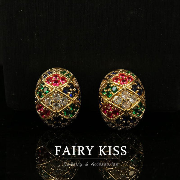 Electroplated real gold copper wax inlaid with exquisite temperament color small earrings high sense palace style fashion all-match jewelry
