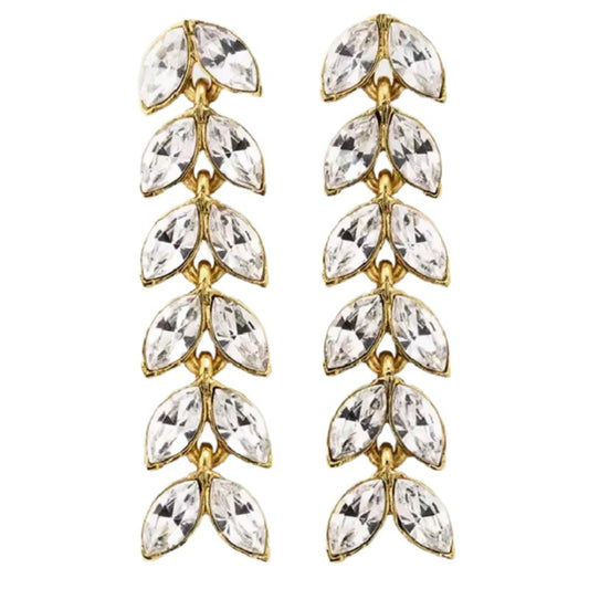 Oscar European and American Style Retro Gold-Plated Long Tassel Crystal Earrings Feminine Fashion High-End S925 Silver Needle