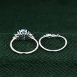Unique Oval Cut Moss Agate Ring Set 925 Sterling Silver Leaf Branch Rings Handmade Jewellery Gift.
