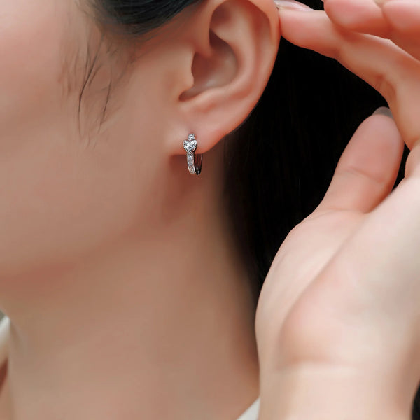 0.2CTW Moissanite Heart Hoop Earrings 925 Silver Minimalist Jewellery. Alternate View