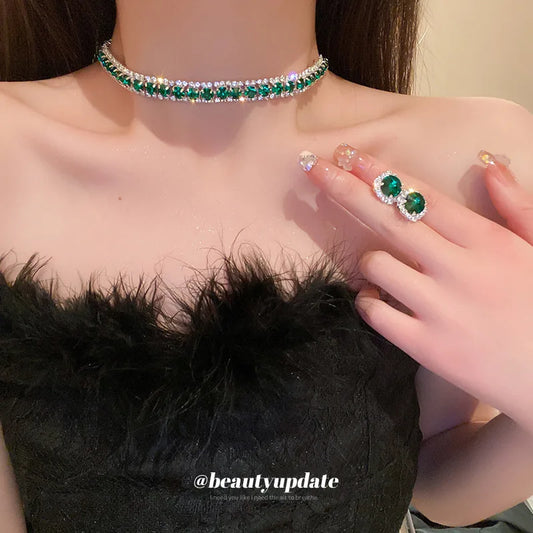 Luxury Rhinestone Necklace Stud Earrings, Crystal  Necklaces Ladies Fashion Jewellery Set.