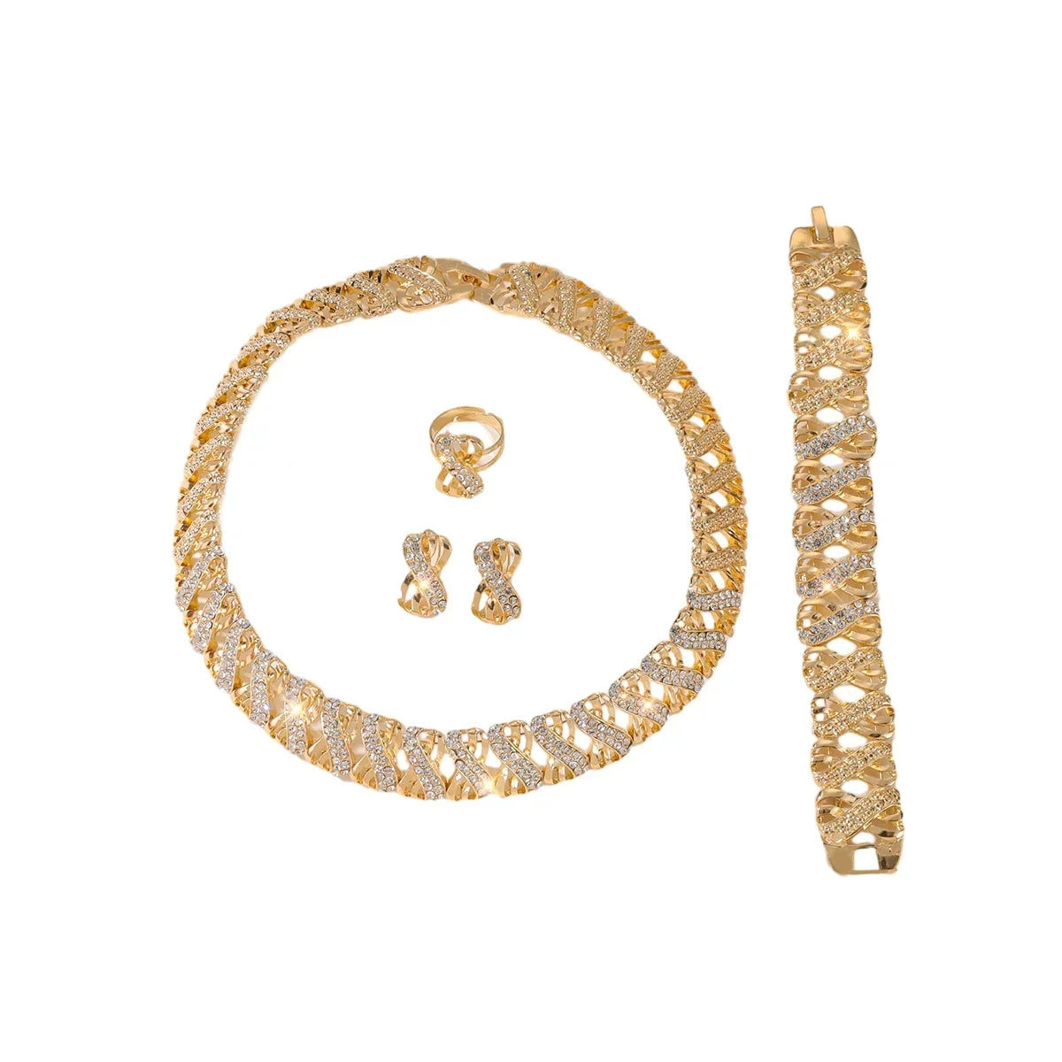 18k Gold Plated Jewelry Set, Necklace Earrings Rings.