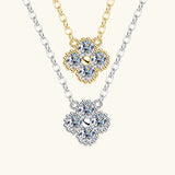 Lnngy 925 Certified Silver Chains Four Leaf Flower 3mm 0.1ct Moissanite Necklace Stud Earring Jewelry Set