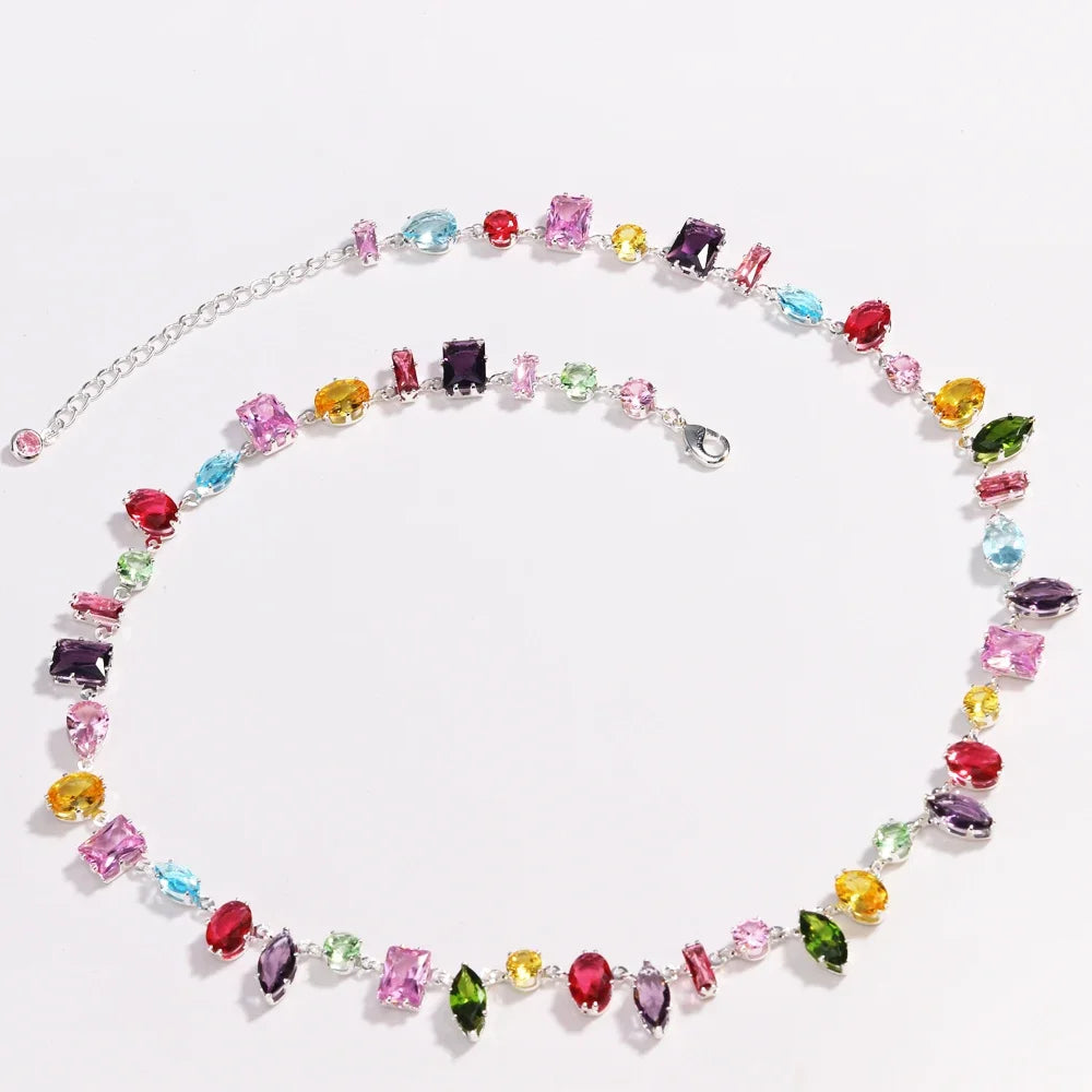 18K Gold Plated New Luxury Colorful Crystal Zircon Necklace Fashion Jewellery.