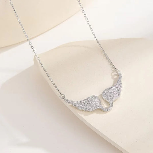 Exquisite Luxury Shining Full of Zircon Gold Color Wings Pendant Necklace Jewellery.