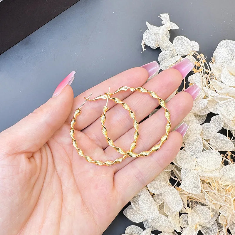 Luxury 24K 9999 Pure Gold Twisted Exaggerated Earrings Distinctive Earrings.