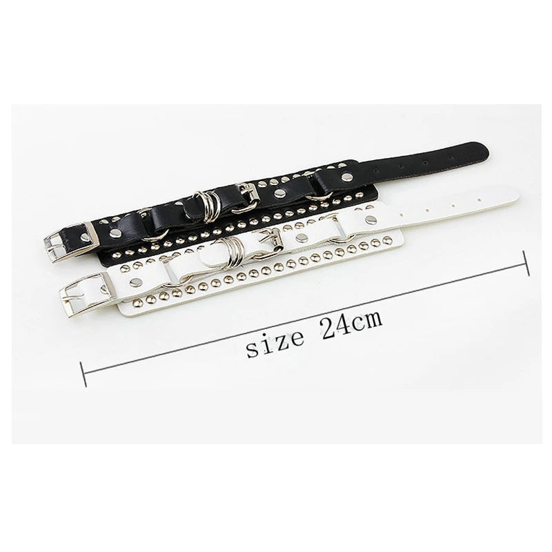 Black White Leather Wristband Bracelet Cuff Bracelets,  Rivet Stud Bangle Jewellery.
