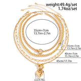 4Pcs/Set Gold Color Heart Pendant Necklace Beaded Chain Jewellery Accessories.