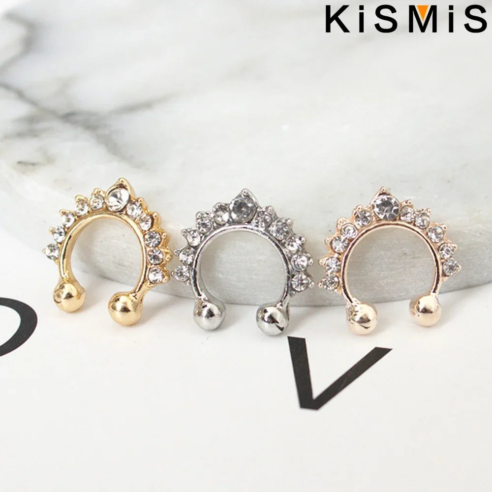 1PC Fashion Rhinestone Nose Ring Lip Ring Faux Septum Rings Unisex Jewelry.