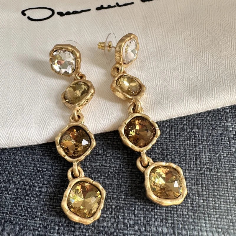 Fashion Jewellery Full Zircon Inlaid Colorful Glass Geometric Stud Earrings Elegant Accessory.