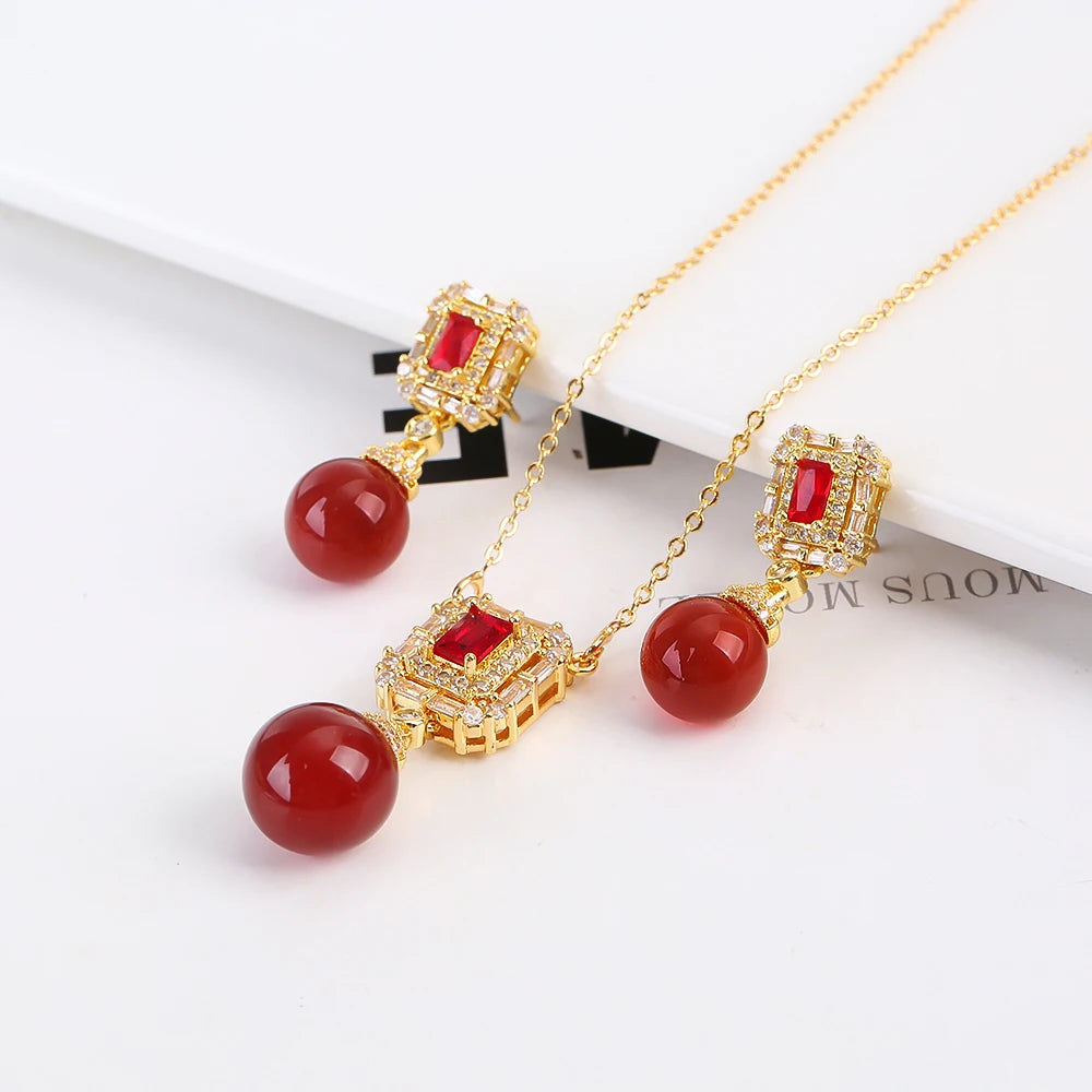 Luxury Irregular Pearl Classic Retro Pendant Jewelry Set 18K Gold Plated Crystal.