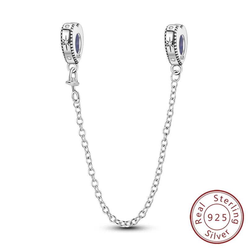 Safety Chain Fit Original 925 Sterling Silver Beads Moon Star Butterfly Heart shaped Jewellery Gift.