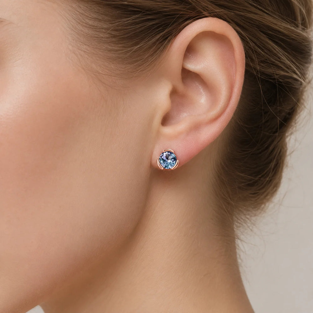 Round Cut Alexandrite Solitaire Stud Earrings 925 Sterling Silver Women Jewellery.
