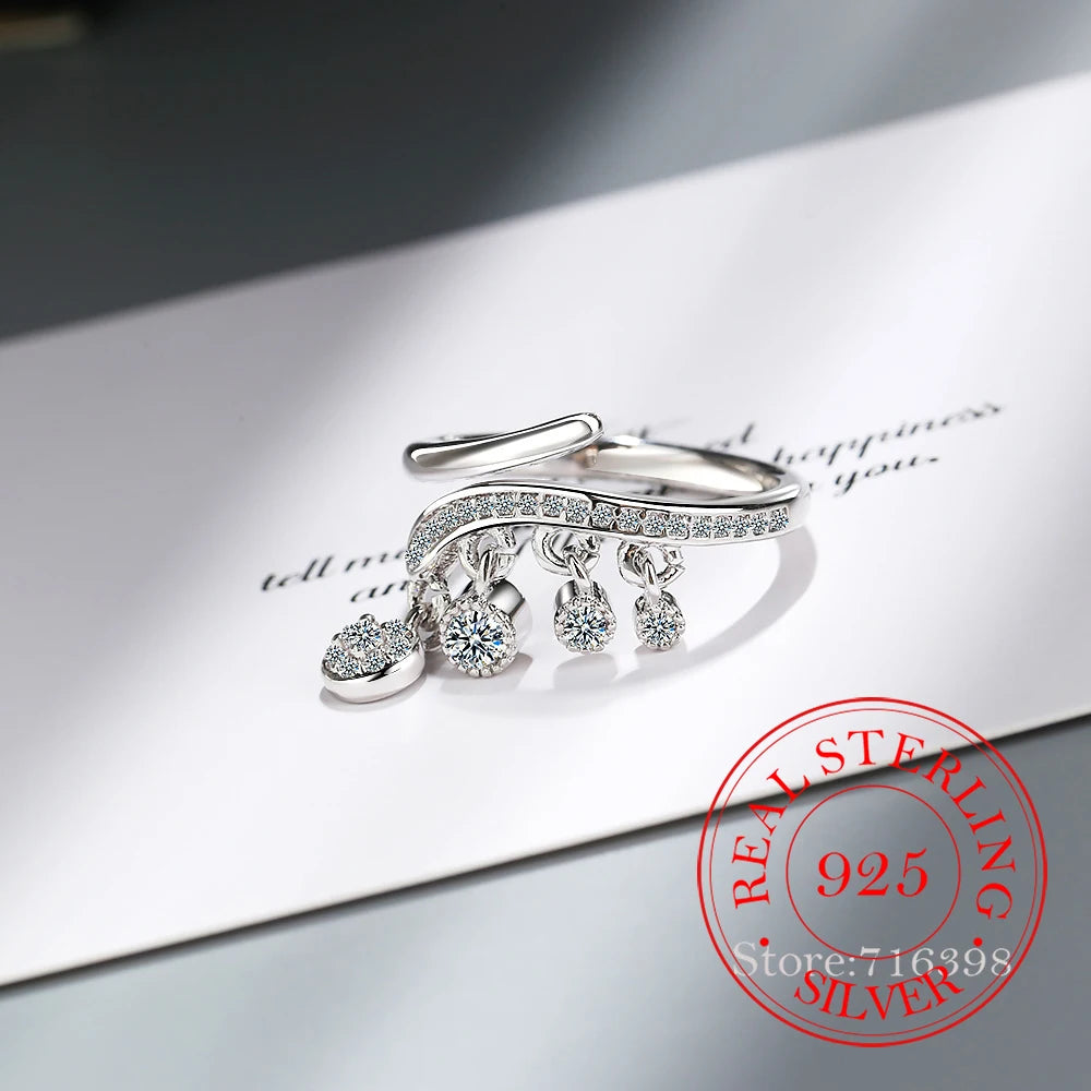 925 Silver Ring Tassel Cubic Zirconia Ring Gift Charm Jewelry.