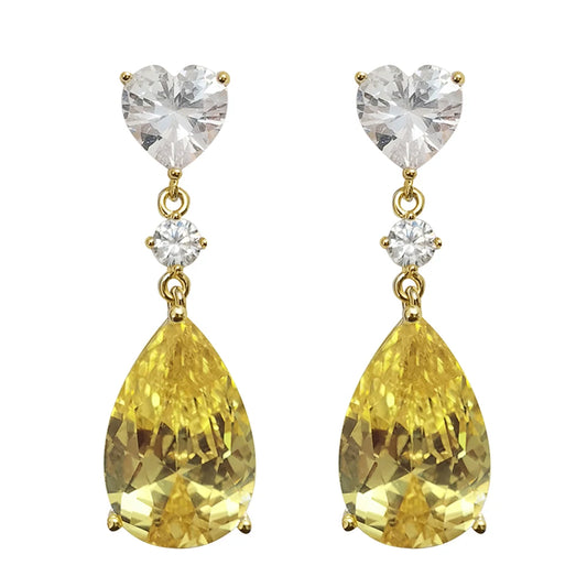 Drop Earrings with Bright Yellow Crystal Accessories Exquisite Jewellery Gift.