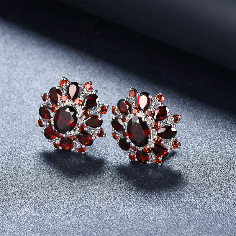 15 Carats Garnet Silver Earrings Natural Gemstone 925 Sterling Silver Fine Jewellery.