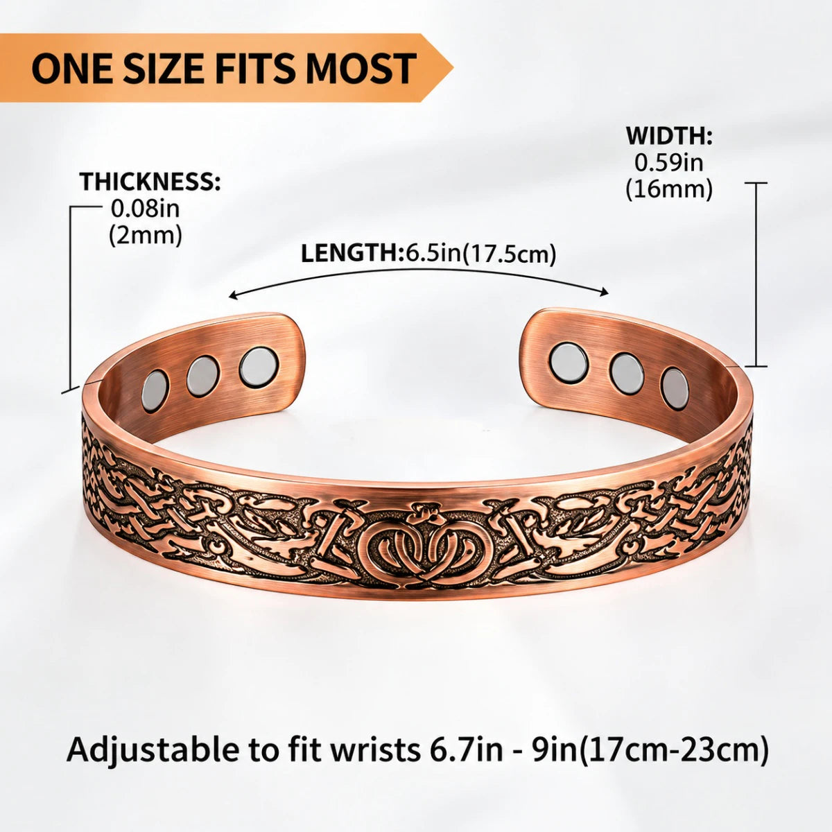 Copper Plating Retro Simple Double Ring Pattern Magnetic Energy Ring Bracelet Gift Set.