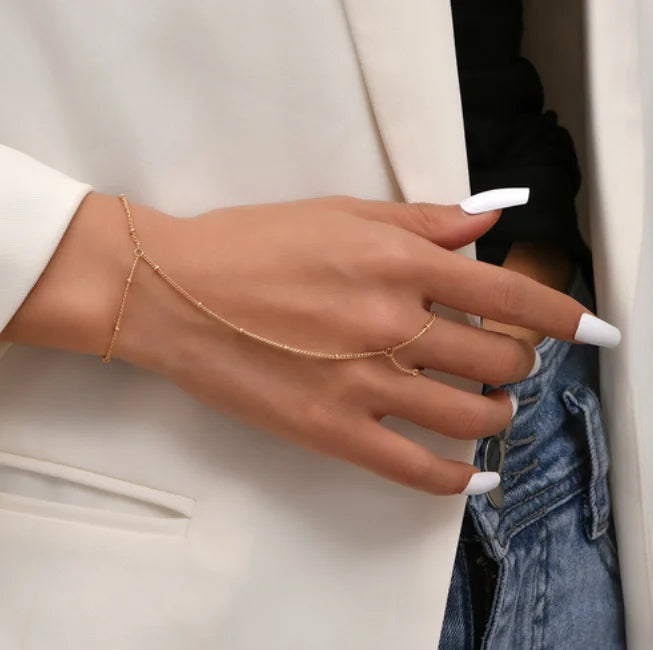 Hand Chain Bracelet Ring Gold Plated Handmade Link Chains Connecting Harness Bracelets Hand Jewelry.