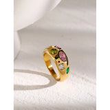 18k gold plating Cubic Zirconia Diamonds Stainless Steel Ring Waterproof jewellery.
