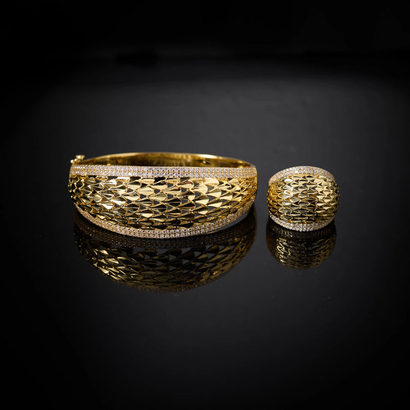 Bangle Set For Women Cubic Zircon Bangle Ring Wide Bracelet Jewellery.