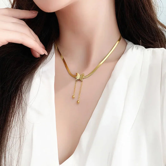 Stainless Steel Frosted Butterfly Necklace Gold, Silver Colors Necklace Fashion Jewellery.