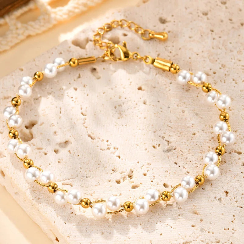 Pearl Bracelet,18k Gold Plated Delicate Waterproof Chain Adjustable, Statement Jewellery Gifts.