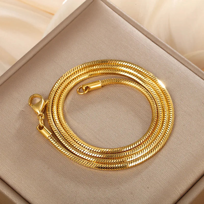 Luxury 24K Pure Gold real gold Snake Bone Chain Necklace.