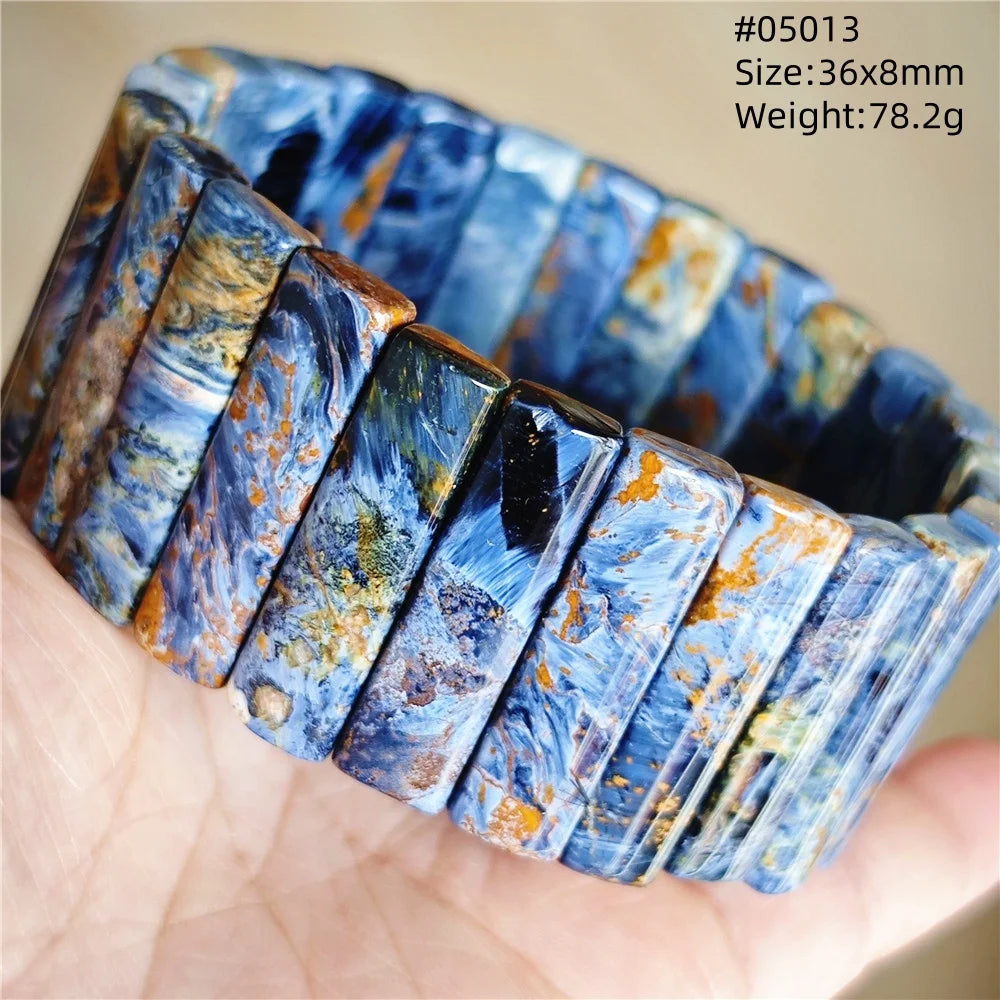 Natural Blue Pietersite Rectangle Beads Bracelet 17x10mm Stretch Gemstone Yellow Fire Pietersite From Namibia AAAAAA