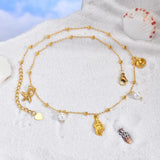 18K Gold Plated Pearl, Shell, Conch, Starfish Summer Beach Necklace, Stainless Steel Waterproof Charm Jewelry