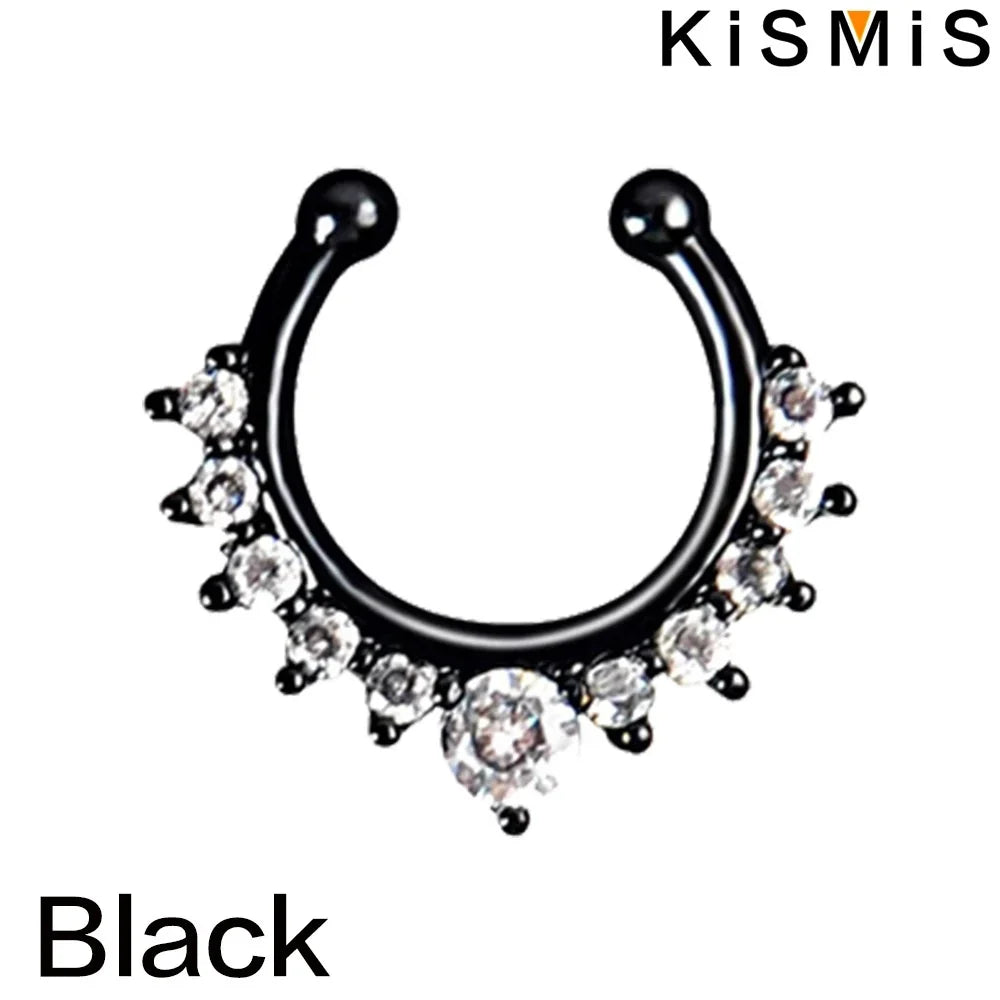 1PC Fashion Rhinestone Nose Ring Lip Ring Faux Septum Rings Unisex Jewelry.