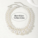 2 Pcs Set Exaggerated Big Imitation Pearl Clavicle Chain Necklace.