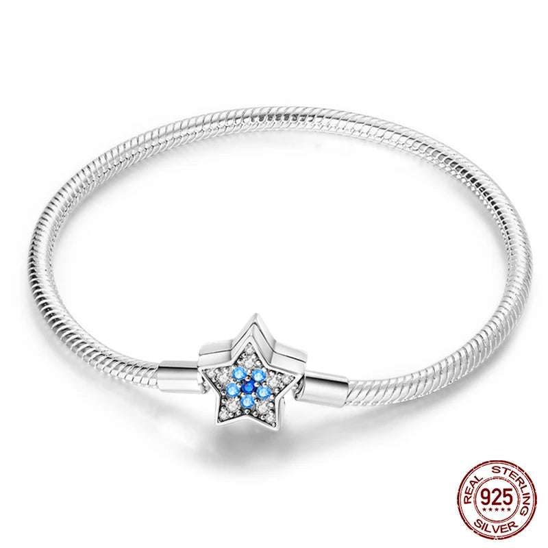 Bracelet Silver 925 Original Star Moon Sun Four Leaf Clover Green Zircon Bracelets Jewellery.