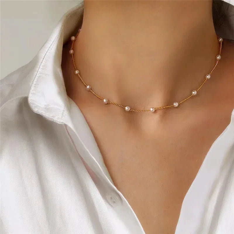 Multilayer Pearl Cross Love Heart Pendant Necklaces Collarbone Neck