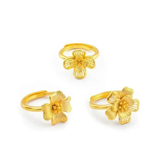 9999 real gold 24K yellow gold High-grade Light Luxury Ancient Open Flower Ring.