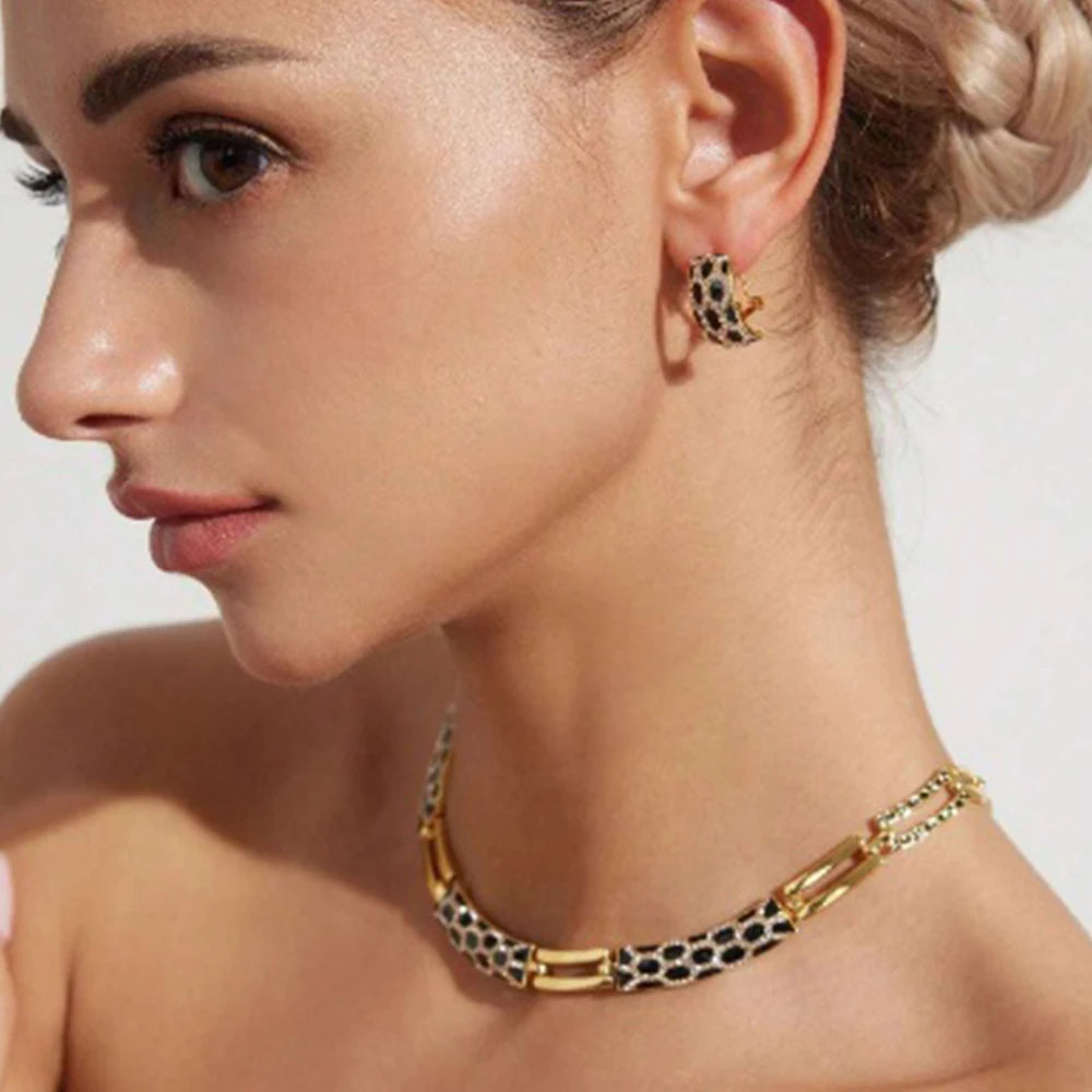 stainless steel  24K Real gold plating Retro thick chain Jewelry Set.