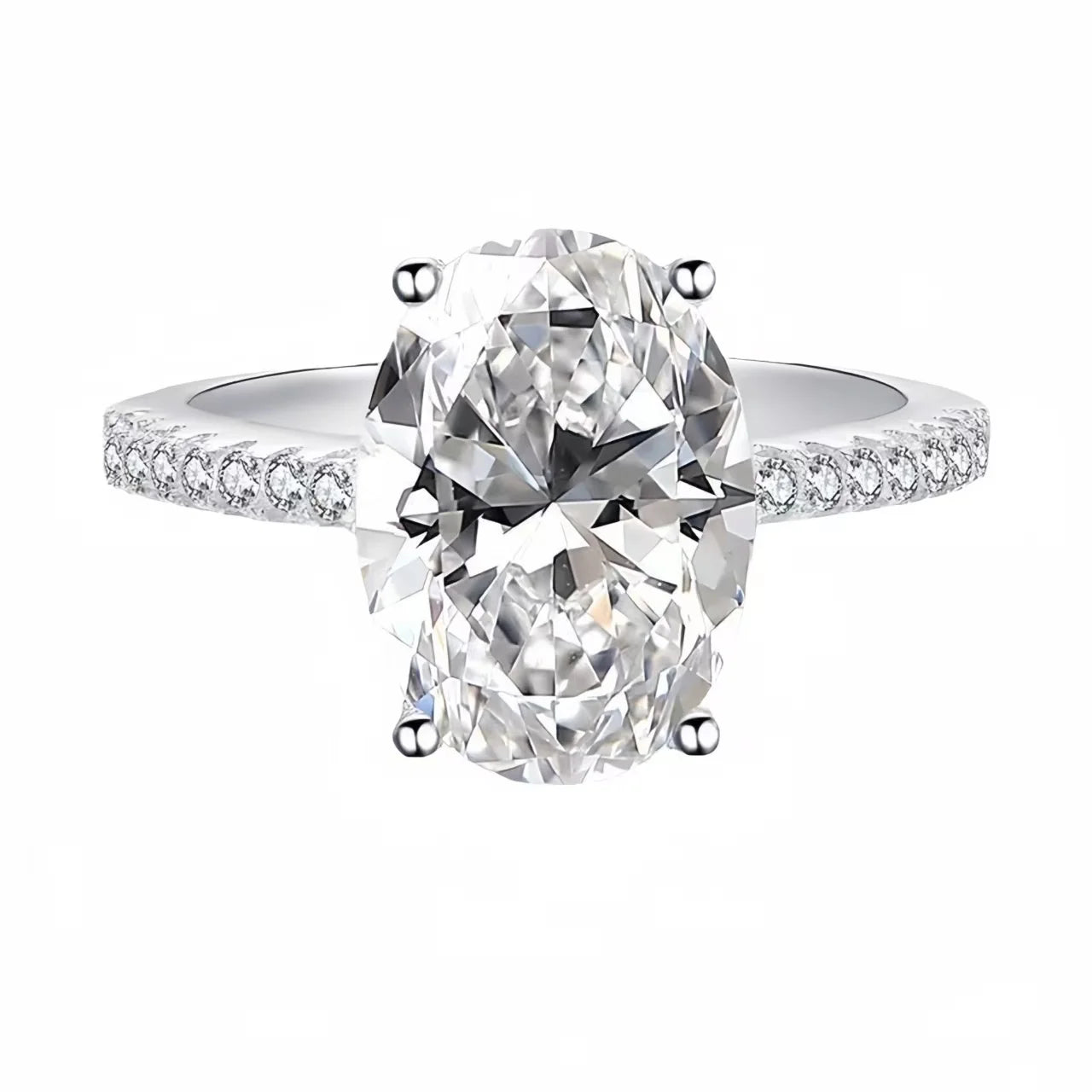 Solitaire Oval 4Ct Lab Diamond Cz Ring 100% Original 925 Sterling Silver Jewelry