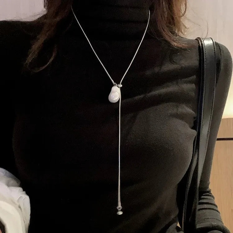 Stainless Steel Long with Pearls Necklace for Women Adjustable Chain Fashion Jewellery.