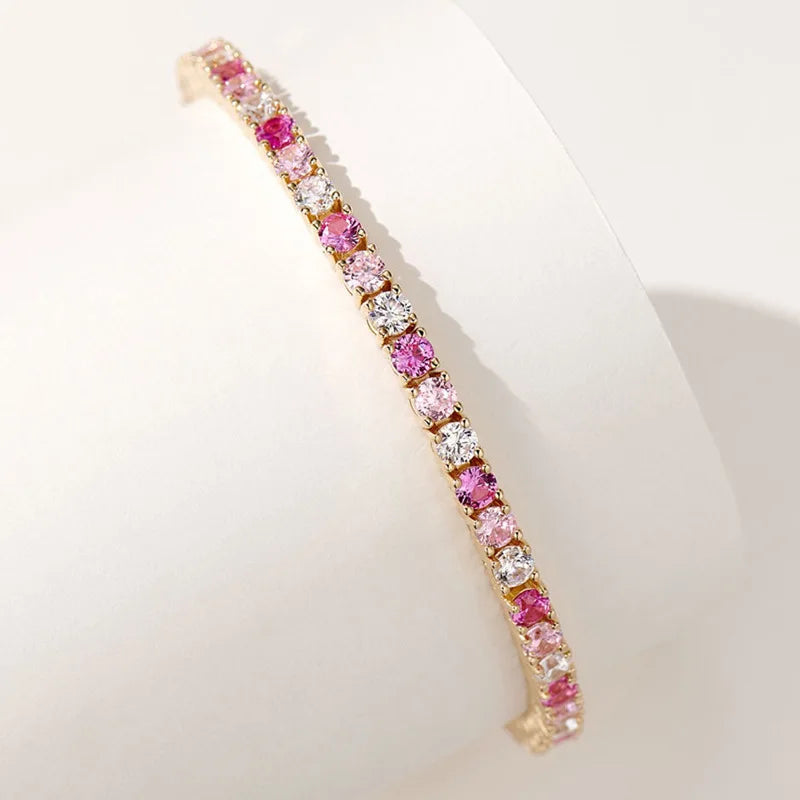 Gradient Pink Diamond Bracelet Diamond Bracelet S925 Silver Luxury Exquisite Temperament Sterling Silver Tennis Bracelet