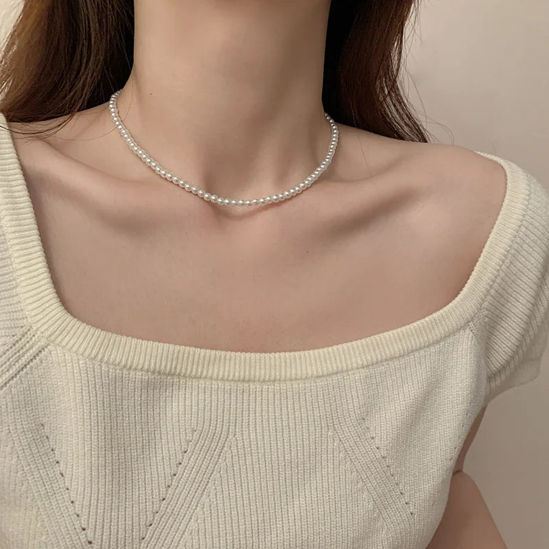 Classic Elegant White Pearl Chokers Necklace Vintage Beads Handmade