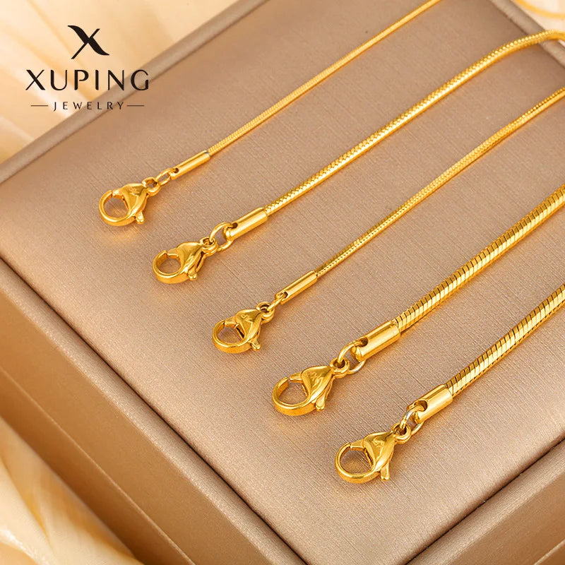 Luxury 24K Pure Gold real gold Snake Bone Chain Necklace.