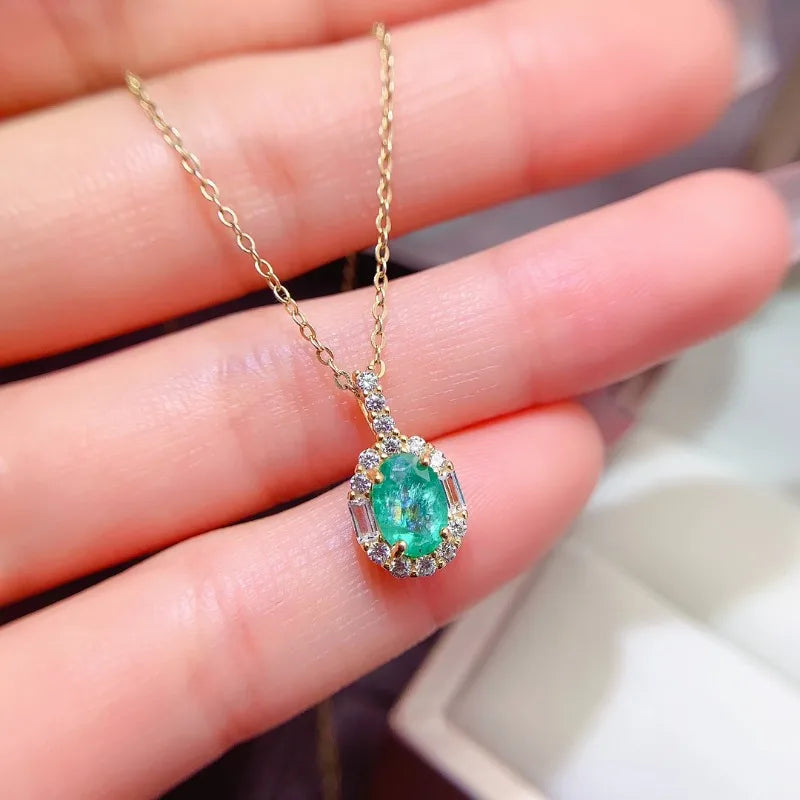 Natural Emerald Necklace Pendant Clavicle Chain S925 Sterling Silver  Carry Certificate.